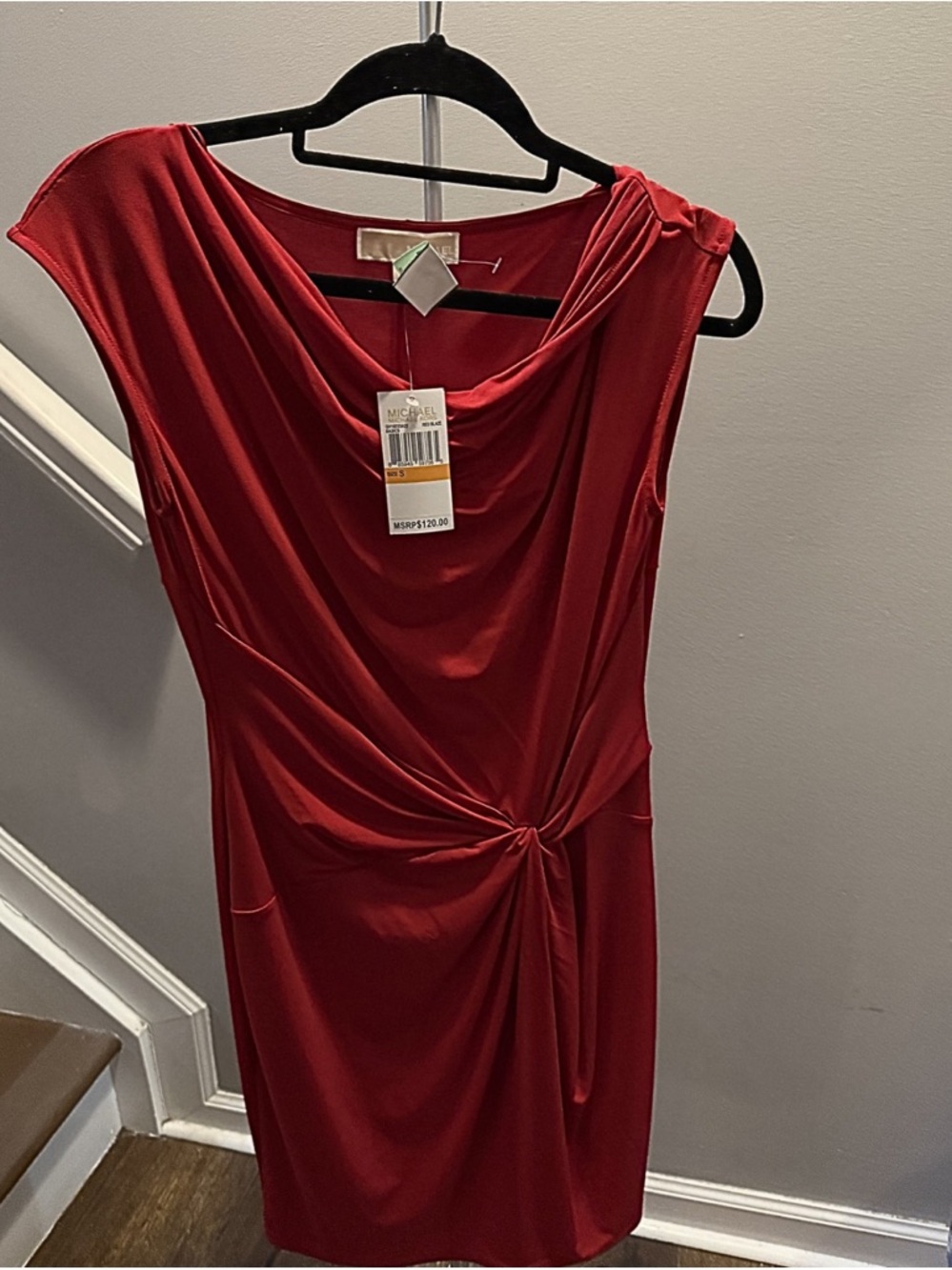 MICHAEL Michael Kors Red Cowl-Neck Twist Midi Dress